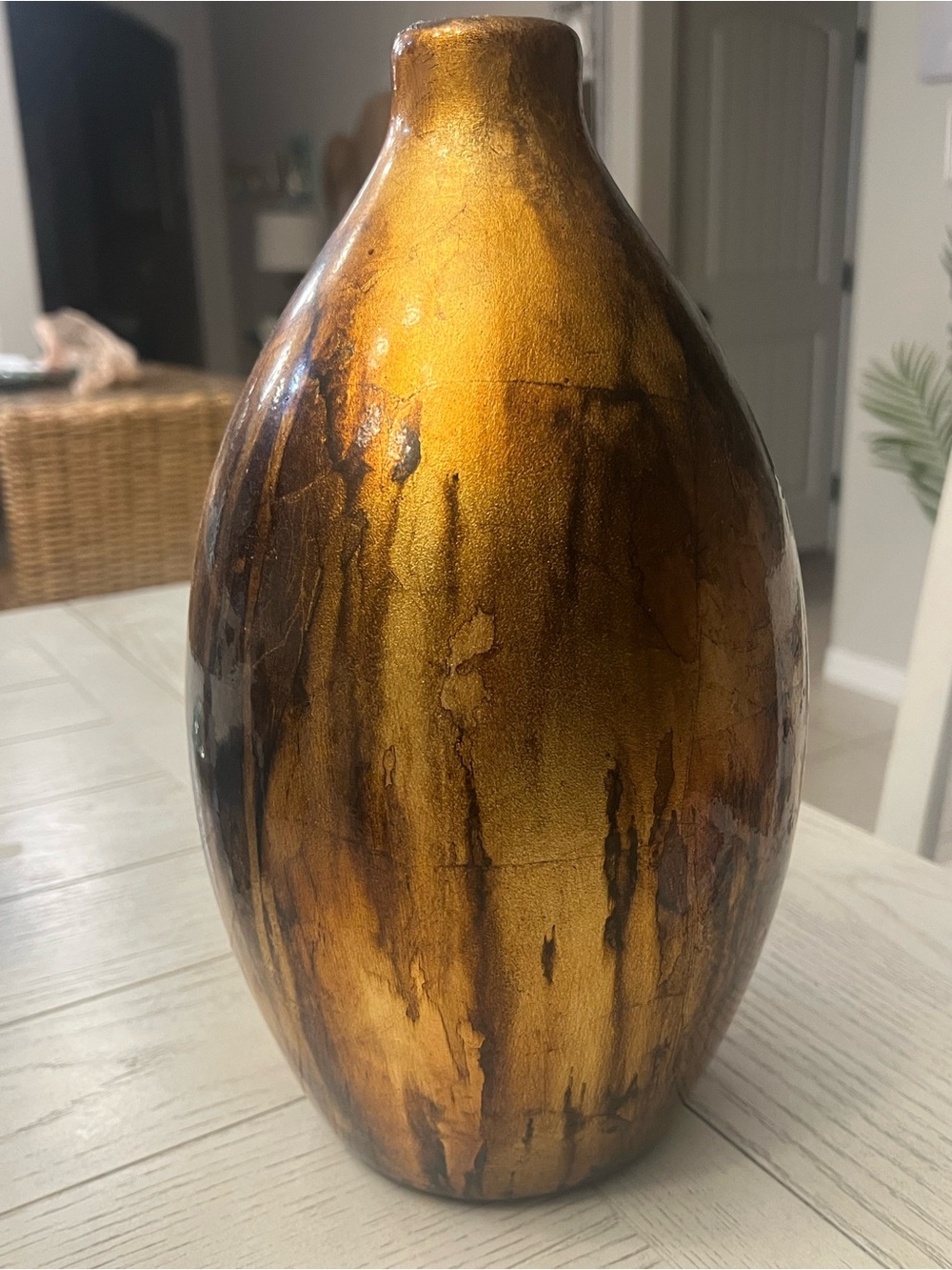Large Bronze Copper Metallic Abstract Decorative Vase 12” Modern Statement Decor